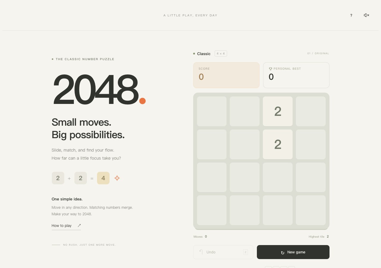 The published 2048 game with its four-by-four board, score, Undo and New game controls