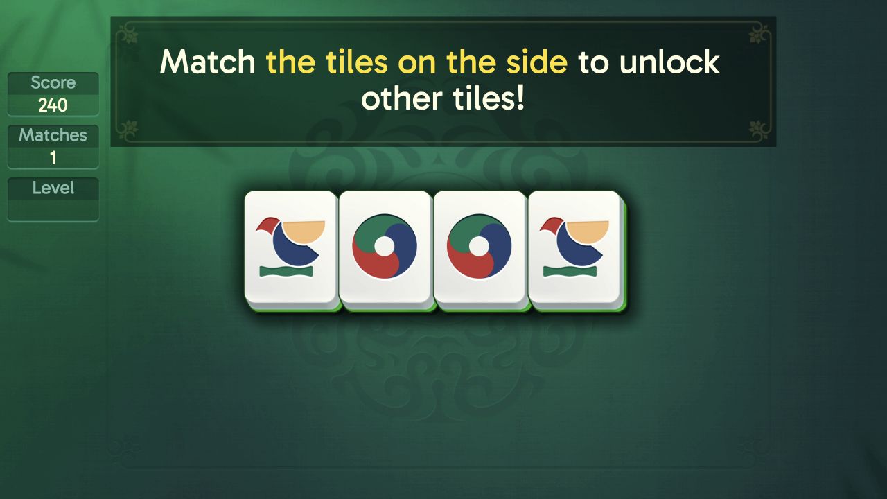 Four tiles in a row: bird tiles at the ends and two circular tiles blocked in the middle