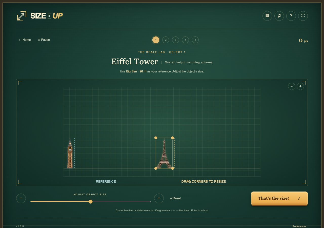 SizeItUp comparing an adjustable Eiffel Tower with Big Ben as the reference