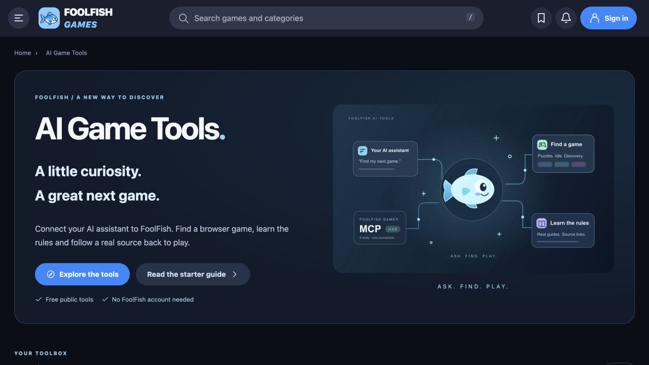 FoolFish game discovery and guide content linked from AI Game Tools